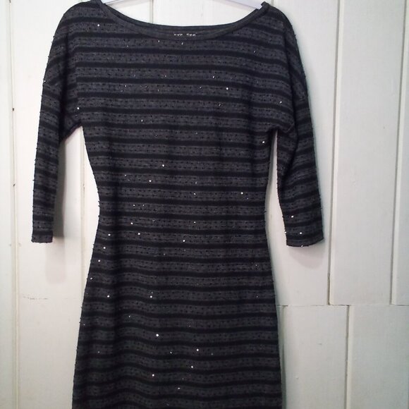Express Dress Women S 3/4 Sleeve Sparkle Lined Black Gray - Picture 1 of 15